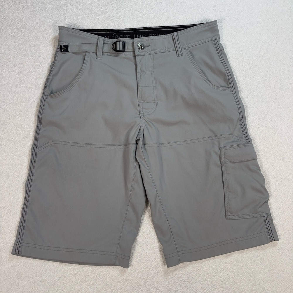 Prana Stretch Zion Shorts Men's 30x12 Gray Belted‎ Cargo Pocket Hiking M3STRE116